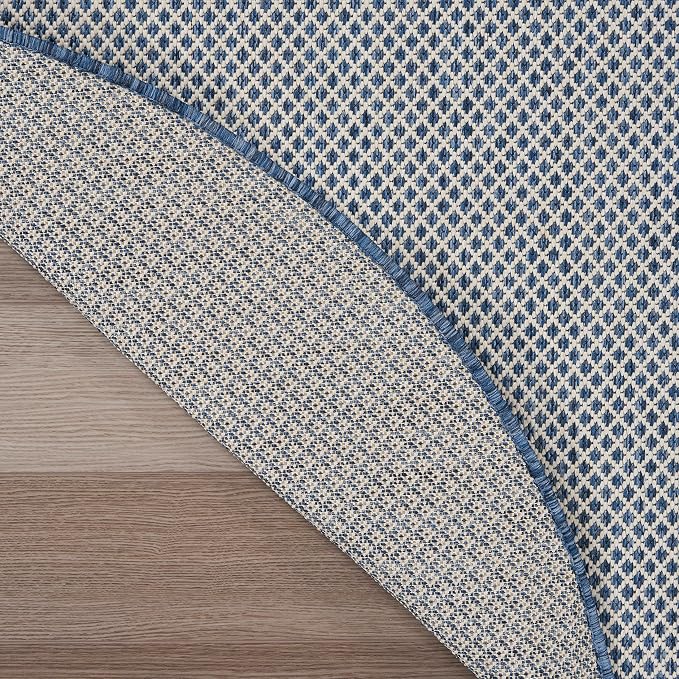 Nourison Home Courtyard Ivory Blue 5' x 8' Oval Area Rug - Easy Clean, Non Shedding, Bed Room, Living Room, Dining Room, Kitchen (5' x 8' Oval)