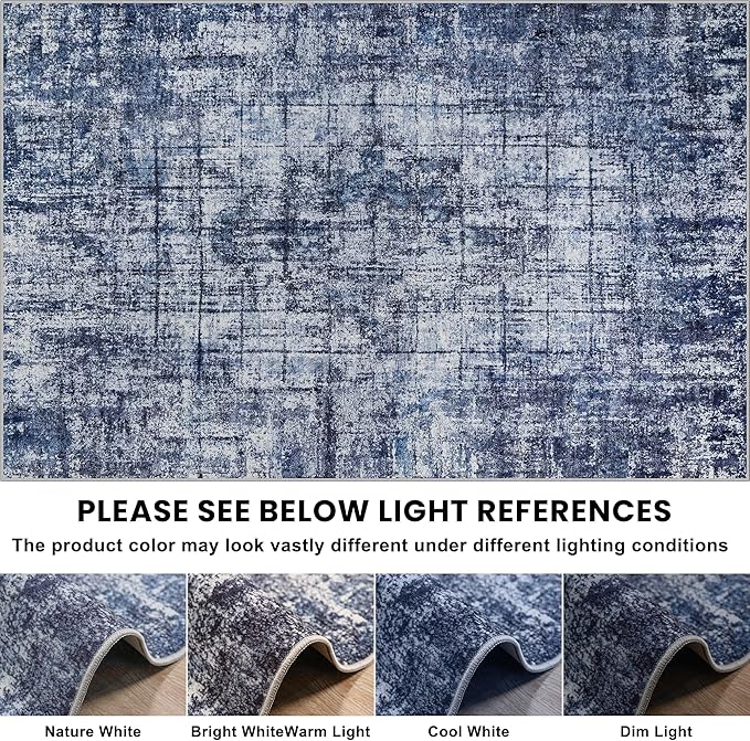 10x14 Area Rugs for Living Room Washable Rug: Anti-Skid Abstract Modern Living Room Rug Soft Thin Carpets Indoor Floor Non-Shedding Carpet for Bedroom Dining Farmhouse Nursery Navy Light Gray
