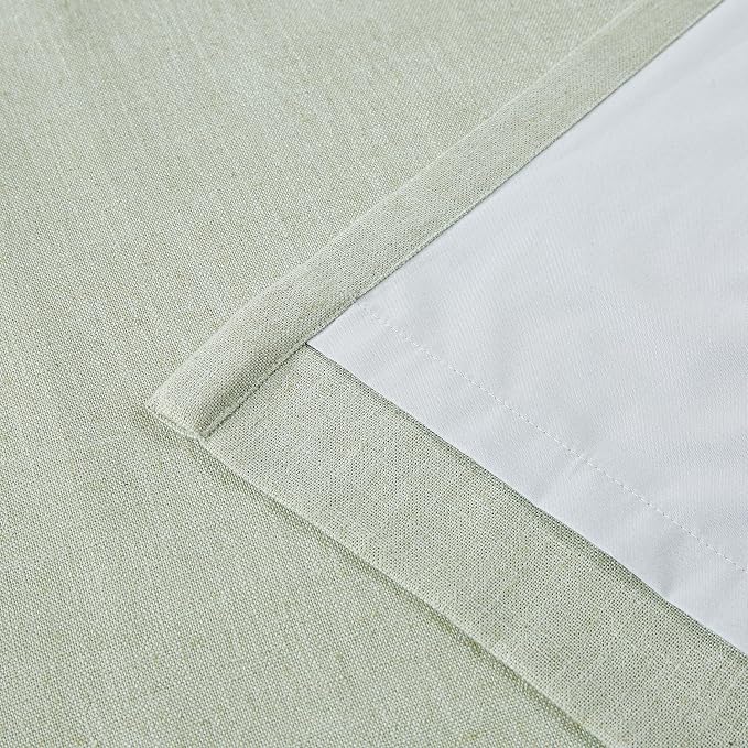 Vision Home Soft Green Pinch Pleated Full Blackout Curtains Linen Blended Room Darkening Window Curtains 112 inch for Living Room Bedroom Thermal Insulated Pinch Pleat Drapes with Hooks 60" Wx112 Lx1