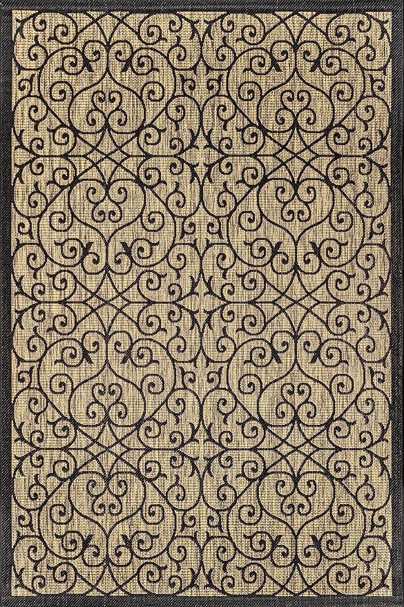 JONATHAN Y Vintage Filigree Indoor Outdoor Area Rug 8X10 Black/Khaki, Madrid Textured Weave for Backyard, Patio, Porch, Easy-Cleaning, High Traffic, Pet-Friendly, Non-Shedding (SMB107A-8)