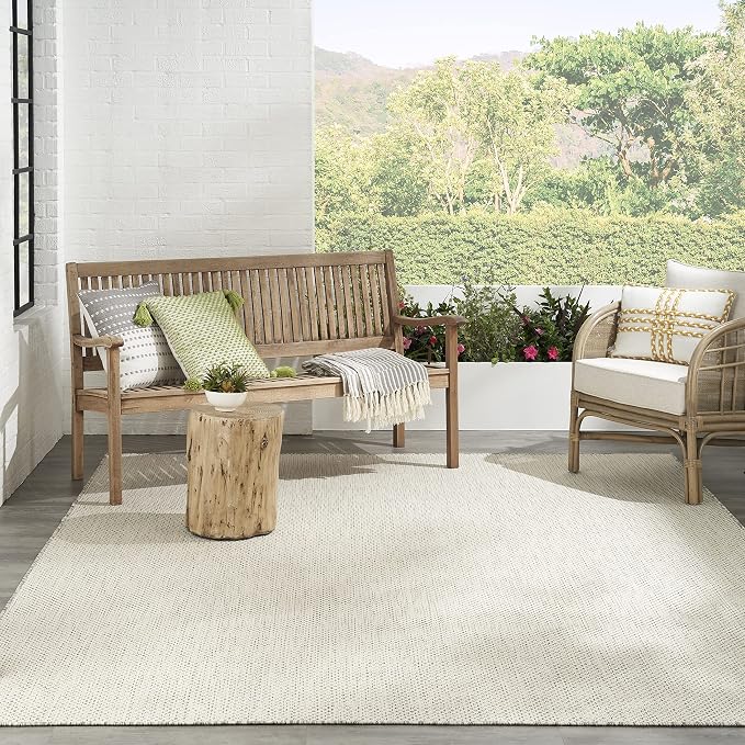 Nourison Home Courtyard Ivory Silver 9' x 12' Area Rug - Easy Clean, Non Shedding, Bed Room, Living Room, Dining Room, Kitchen (9' x 12')