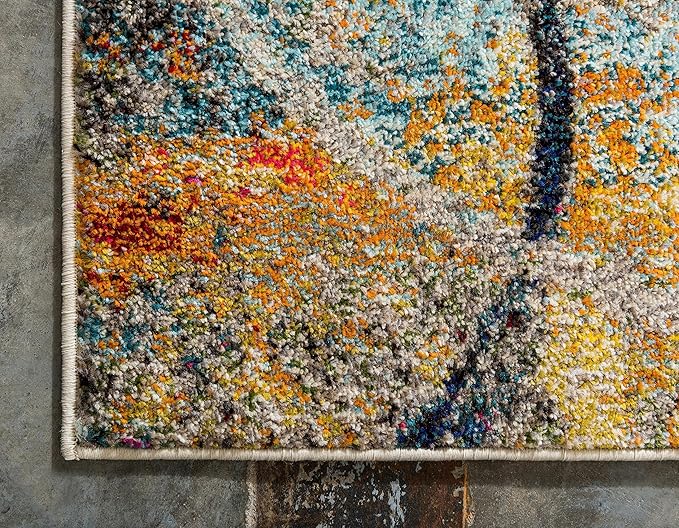 Unique Loom Chromatic Collection Modern Rustic & Vibrant Abstract Area Rug For Any Home Décor (8' 0 x 10' 0 Rectangular, Beige/ Blue)