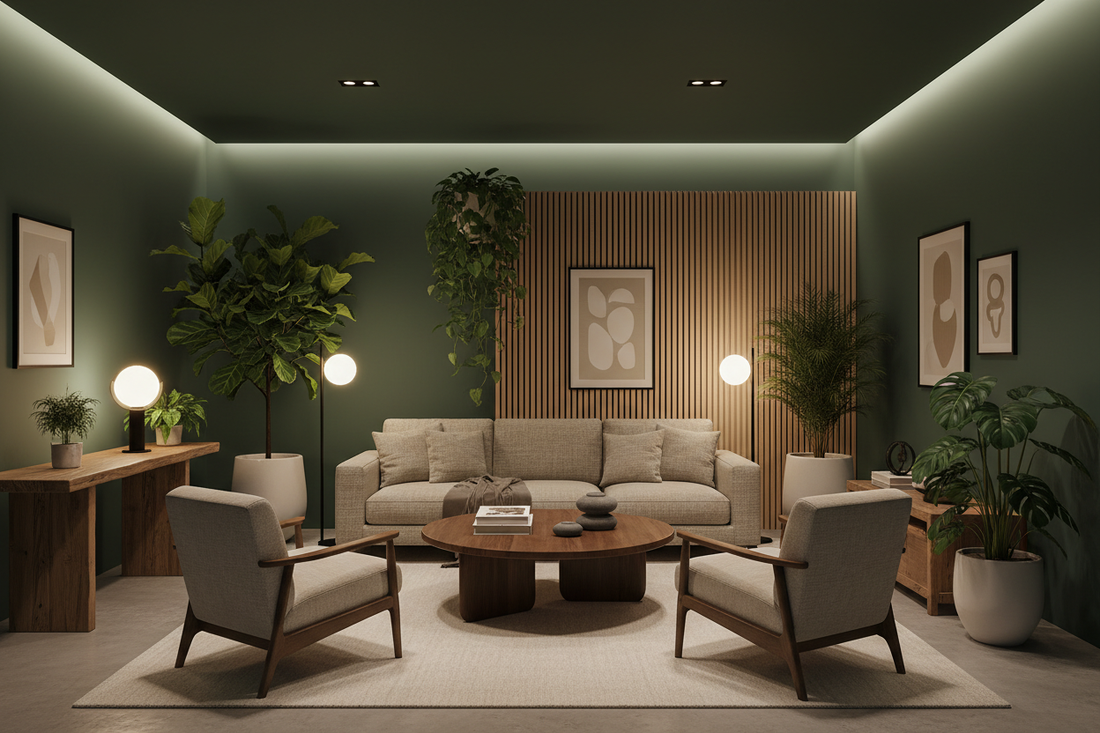 Moody Greens for a Restorative Living Room