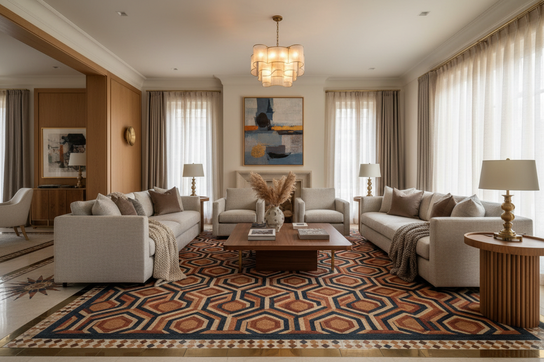Statement Floors: Bold Rugs and Tile Inlays