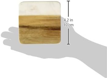 Twine Marble and Acacia Coasters, Modern Square Coasters, Acacia Wood, Marble, Protect Tables and Surfaces, Set of 4