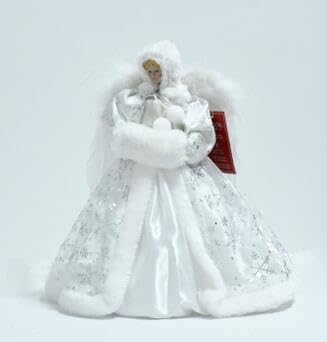 GENMOUS Angel Christmas Tree Topper, 12Inch Silver Angel Treetop, Angel Figurine with White Hat Christmas Tree Top, Christmas Tree Decorations for Home