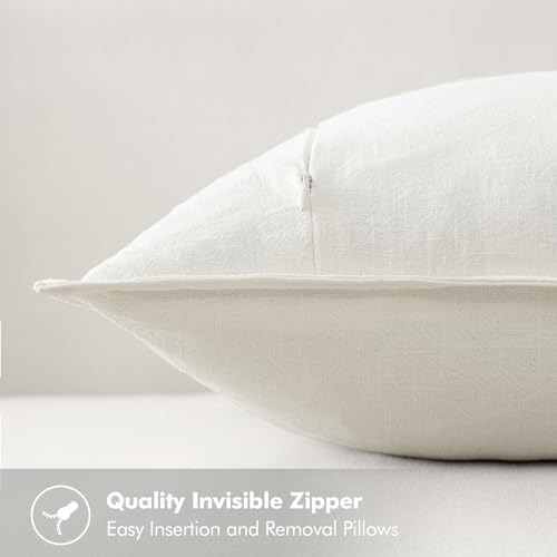 MIULEE Cream Linen Pillow Covers Pack of 4 Decorative Natural Solid Throw Pillow Covers Soft Accent Boho Farmhouse Couch Pillowcases Modern Spring Home Decors for Living Room Bed Sofa 24x24 Inch