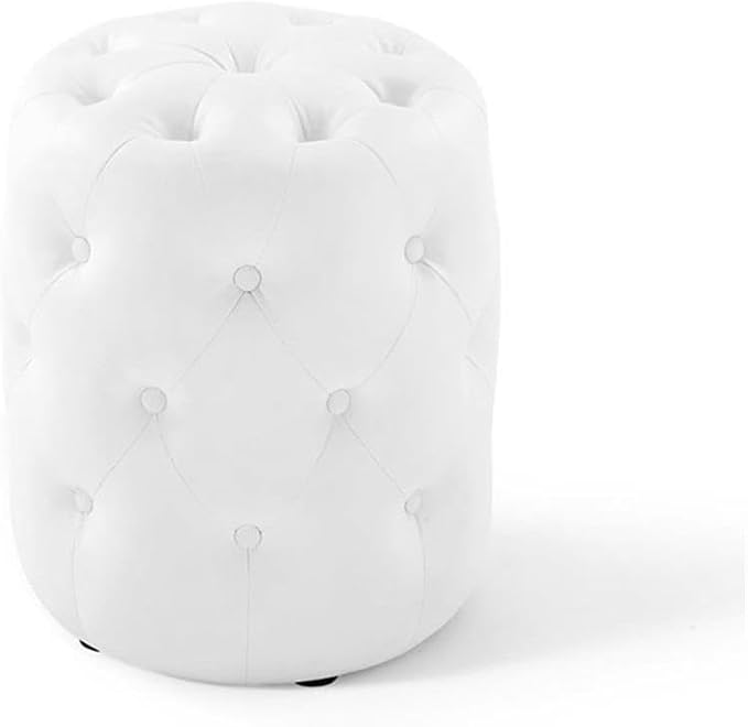 Modway EEI-3777-WHI Anthem Tufted Button Round Faux Leather Ottoman, White, Round Ottoman