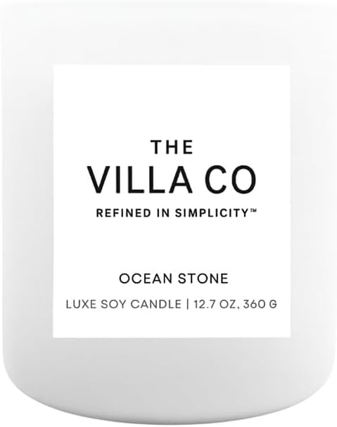| Ocean Stone | Scented Candle for Women & Men | Hand-Poured, Aromatic & Fragrant | 60 Hour Burn Time 12 OZ | Soy Based | Phthalate Free | Made in USA