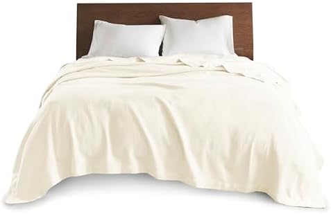 Madison Park 100% Egyptian Cotton Lightweight Summer Blanket, Breathable Waffle Knit Design, Soft Cozy All-Season Throw for Bed, Couch or Sofa, Ivory Cream King Size (108"x90")