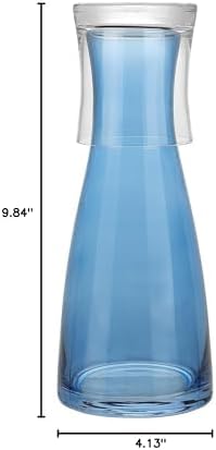 American Atelier 33 oz Bedside Water Carafe with Tumbler – 9" Glass Pitcher with Cup Lid for Nightstand, Guest Room & Office, Smooth Glass Design, Functional & Stylish Drinkware (Blue)