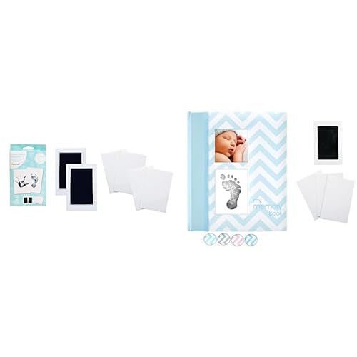 Pearhead Newborn Keepsake Bundle - Handprint & Footprint Kit with Blue Chevron Baby Memory Book