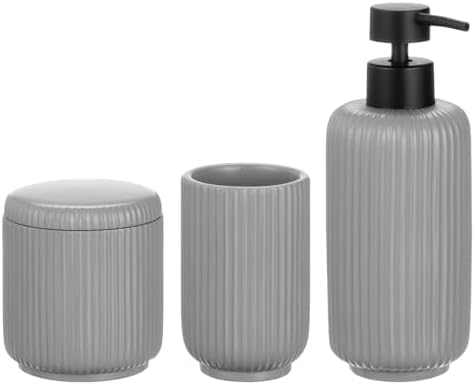 mDesign Printed Resin 3-Piece Bathroom Vanity Countertop Accessories - Soap Dispenser, Tumbler Rinsing Cup, and Canister Holder Sets - Complete Modern Counter Aesthetic - Set of 3 - Marble