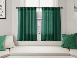 Dark Green Kitchen Tier Curtains 24 Inch Length Linen Blend Privacy French Country Light Filtering Short Curtain with Rod Pocket Back Tab for Over Sink Window Bathroom Laundry 2 Panels 30Wx24L