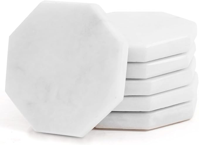 Radicaln White Marble Coasters Set of 6 Handmade 3.5" Inch Star Coasters for Drinks, Elegant Stone Coasters for Home, Office & Kitchen Decor