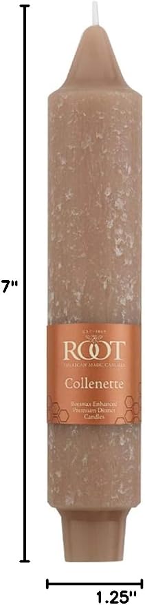 Root Candles 4-Count Unscented Dinner Candles Dripless Beeswax Enhanced Timberline™ Collenette Boxed Candle Set, 7-Inch, Taupe