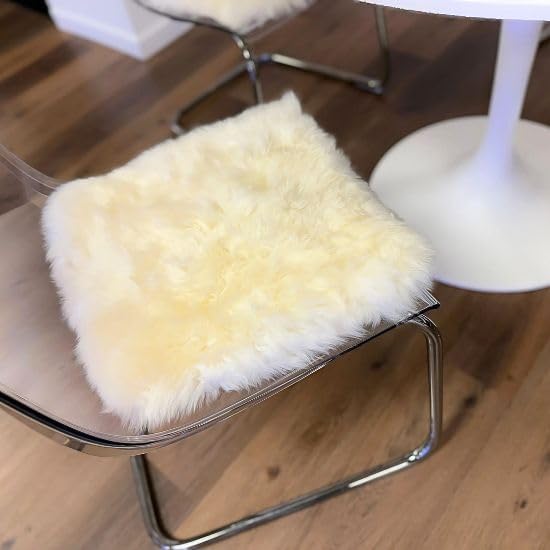 Sheepskin Ranch Premium Real Sheepskin Seat Pad – Genuine Wool Chair Cushion for Dining, Office, Home & Restaurant – Soft, Breathable Seat Cover with Non-Slip Backing – Round & Rectangle – IvoryWhite