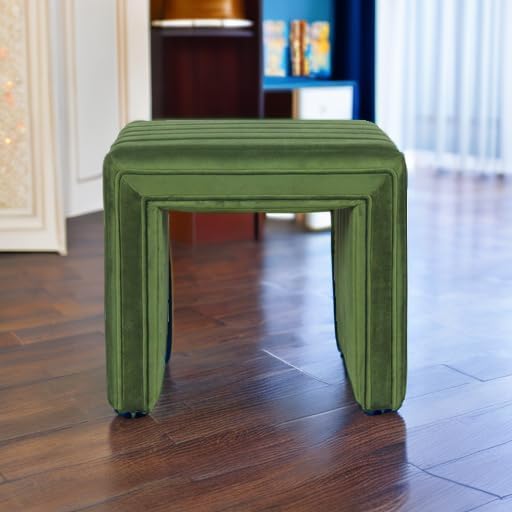 HomePop Modern Channel Tufted Velvet Ottoman|Homepop Home Décor|Ottoman for Living Room & Bedroom - Green