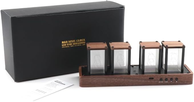 ClocTeck Nixie Tube Clock Walnut Digital Clock, Support Wi-Fi Time SYNC, Alarm & Timer, 12/24H Display, A Retro Gift for Friends