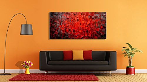 Hand Painted Modern Oil Painting Texture Red Abstract Canvas Wall Art Decoration Picture Contemporary Artwork Framed Ready to Hang