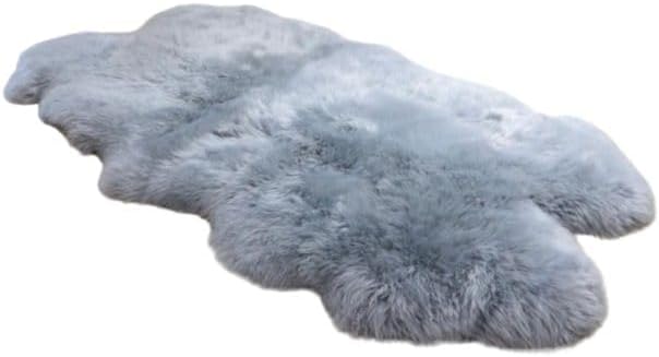 Woolous Gray Sheepskin Rug 4x6 ft Genuine New Zealand Quad Pelt Area Rug | Natural real sheep skin rug, soft fluffy fur carpet for nursery decor, bedroom, living room floor, large 4 pelt sheepskin rug