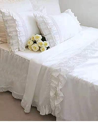 2-Pack Bright White Pillow Shams Cases Covers with Ruffles and Embroidery Lace Egypt Cotton King Size 20"X36" Princess Girls Bed