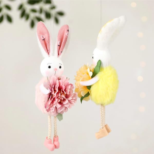 Eimilaly Easter Bunny Flowers Ornaments Spring Gnome for Home Decorations, Tomte Gnomes Set Ornaments for Garden or Rustic Theme Party Gnome Decor - 4PCS