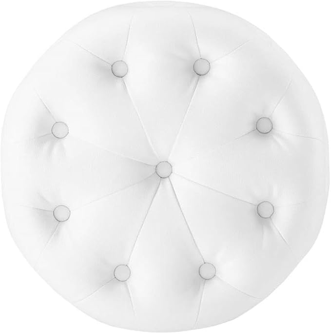 Modway EEI-3777-WHI Anthem Tufted Button Round Faux Leather Ottoman, White, Round Ottoman