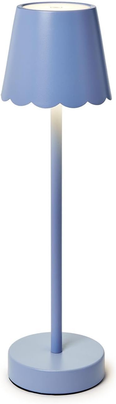 Two's Company Scalloped Edge Shade LED Cordless Table Lamp, 14-Inch, Blue