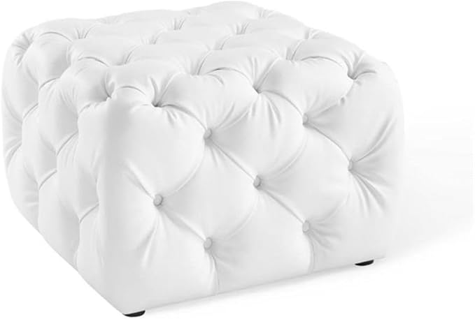 Modway EEI-3775-WHI Anthem Tufted Button Square Faux Leather Ottoman, White