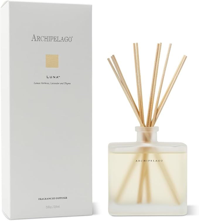 Archipelago Botanicals Luna Reed Diffuser, Home Fragrance Reed Diffuser, Includes Fragrance Oil, Frosted Glass Vessel & 10 Diffuser Reeds, Perfect for Home, Office or Gift, 7.6 Fl Oz