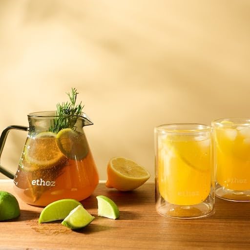 Ethoz® by Planetary Design Glass Carafe – Borosilicate Glass Pitcher for Brewing & Serving. Ergonomic Design, Calibrated Measurements, and Temperature-Resistant Durability.