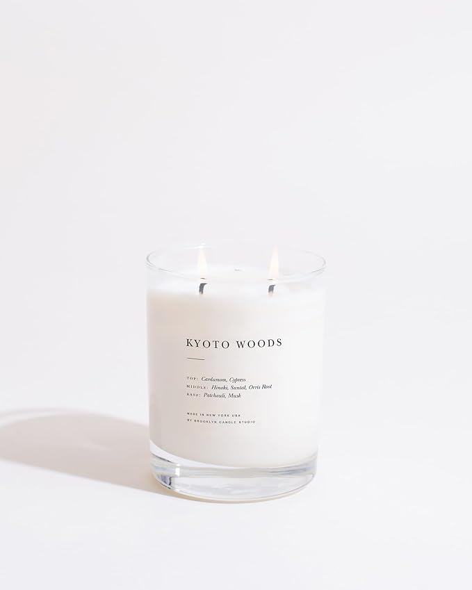 Brooklyn Candle Studio Kyoto Woods 2 Wick Candle – Luxury Scented Candle with Cypress, Hinoki & Santal – Vegan Soy Wax, Hand-Poured in the USA – 70-Hour Burn Time, 13oz