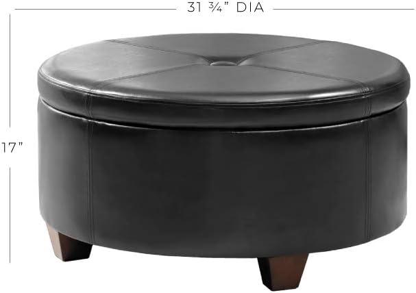 HomePop 32" Large Tufted Round Storage Ottoman - Black Faux Leather