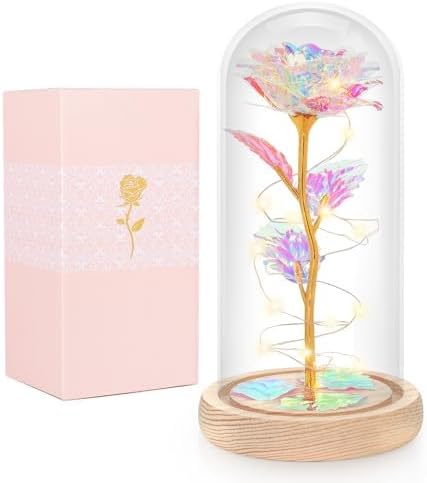 Beferr Mothers Day Rose Gifts for Mom Galaxy Glass Rose Preserved Forever Roses for Delivery Light Up Flowers in Glass Dome Anniversary Birthday Gifts for Women Grandma Wife Her Daughter Girlfriend