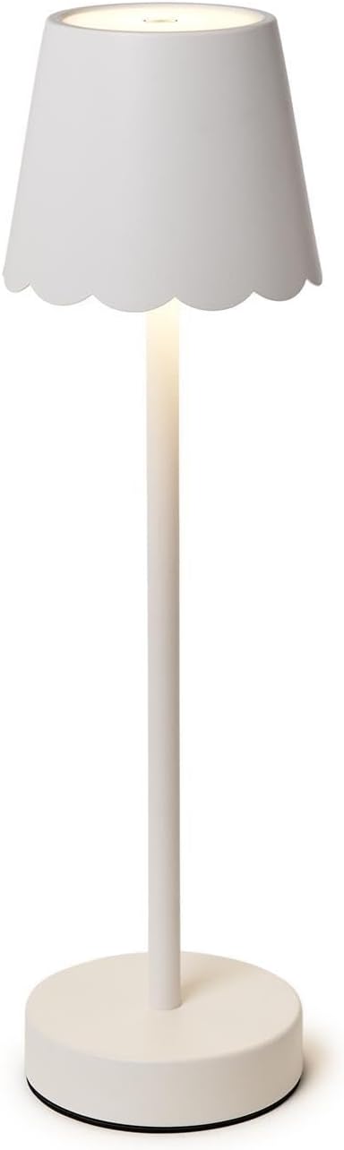 Two's Company Scalloped Edge Shade LED Cordless Table Lamp, 14.5-Inch, White