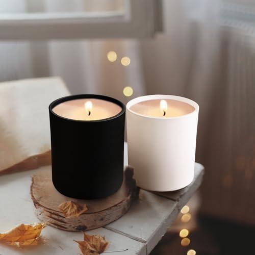 SHOWIN Thick Candle Jars for Making Candles 12 Pcs,10 OZ Empty Jars with Wood Lids for Candle Making, Sample Container, Matte White