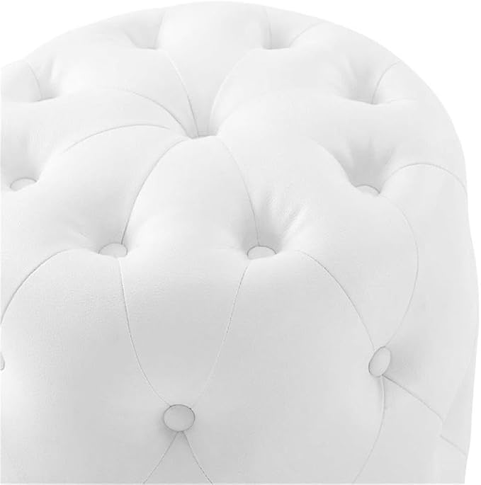 Modway EEI-3777-WHI Anthem Tufted Button Round Faux Leather Ottoman, White, Round Ottoman