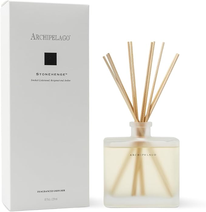 Archipelago Botanicals Stonehenge Reed Diffuser, Home Fragrance Reed Diffuser, Includes Fragrance Oil, Frosted Glass Vessel & 10 Diffuser Reeds, Perfect for Home, Office or Gift, 7.6 Fl Oz