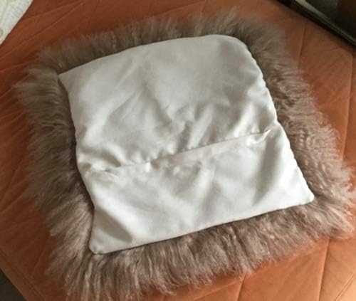 Seek4comfortable Mongolian Tibetan Lamb Fur Throw Pillow Cushion Cover Pillowcase，Khaki (16"x16")