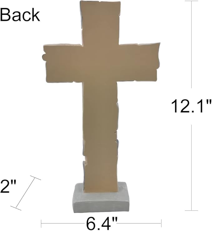Cross Sculpture with Christian Words and Sayings Crossword Table Inspirational Figurine Cross for Home Decor Christian Gifts