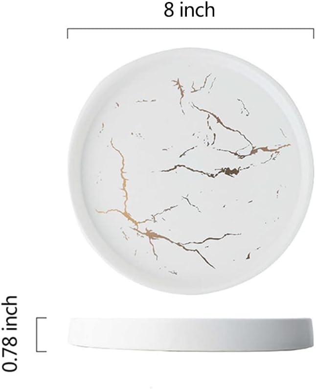 White Round Marble Bathroom Sink Vanity Tray, Coffee Table Stone Tray, Soap Dish for Kitchen Counter (White, 8 in)