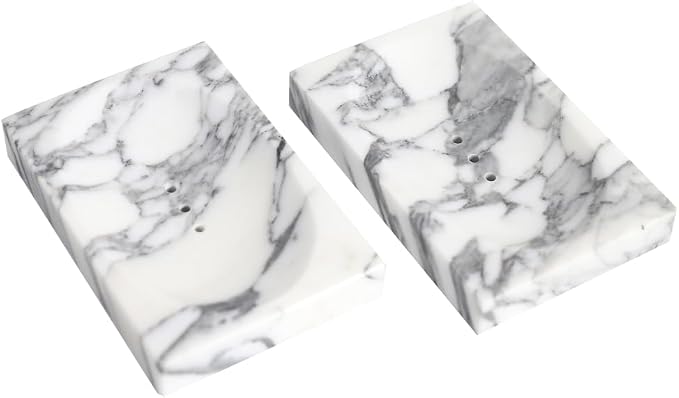 Luxurious Natural Marble Soap Dish Tray Marble Soap Holder Trinket Plate for Bathroom Sink Kitchen Countertop Bedroom Vanity Bathroom Accessory Rectangular (2 Pack)