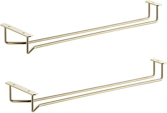 Soro Essentials- 16" Glass Hanging Stemware Rack Brass Plated Set of 2- Wine Glass Hangers Under Shelf Cabinet Wire Wine Holder Storage Hanger for Cabinet Kitchen Bar or Home