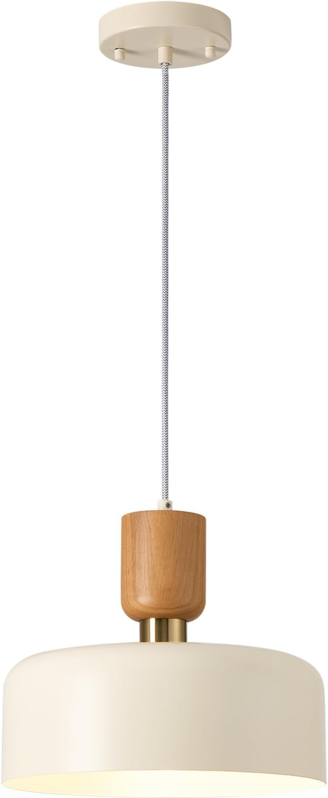 TeHenoo Modern Pendant Lighting, Soft Cream, 12 inch | Natural Wood and Brass Accent, Adjustable, For Kitchen Island, For Dining Room
