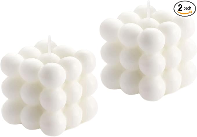 2PCS White Bubble Candles - Strong Scented Soy Wax Bubble Cube White Candle, Aesthetic Decorative Candles for Bookshelf, Bedroom Table & Bathroom Floating Shelf, Decor & Gifting