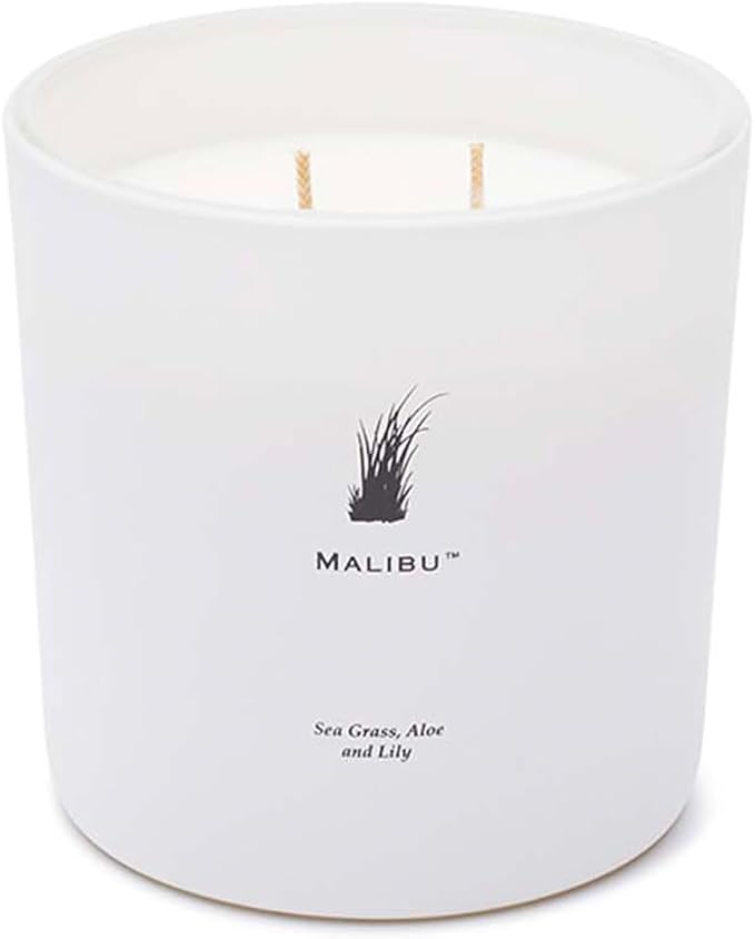 Archipelago Botanicals Malibu Luxe Candle, Sea Grass, White Fig and Lily Scent, Elegant White Glass Jar Candle, Coconut Wax, Double Wicks Burn 100 Hours (13 oz)