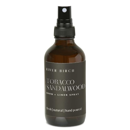 River Birch Tobacco Sandalwood Scented Linen and Room Spray | Home Fragrance | 4 oz Glass Amber Bottle | Luxury Signature Scent | Handmade in Texas