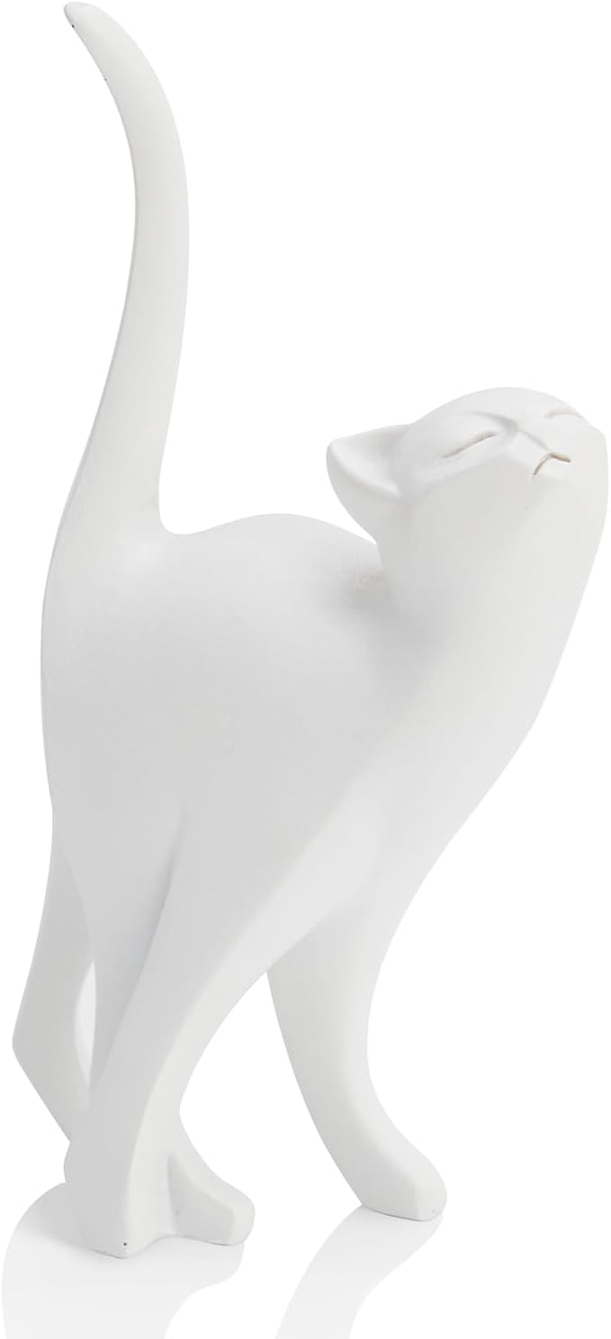 White Cat Statue Modern Abstract, Home Office Shelf Decor, 7-Inch Vibrant Assorted Colors, Easy to Match Any Decor Style