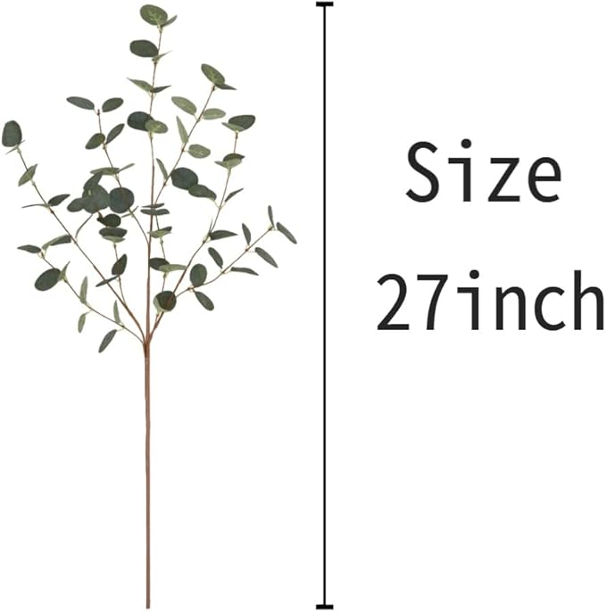 6 Pcs 27" Eucalyptus Stems Greenery Stems Eucalyptus Leaf Spray in Green Silk Plastic Plants Floral Artificial Plants for Home Party Wedding Decoration(Dark Green)
